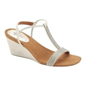 Style & Co Women's Mulan Embellished Wedge Sandals White Size 11